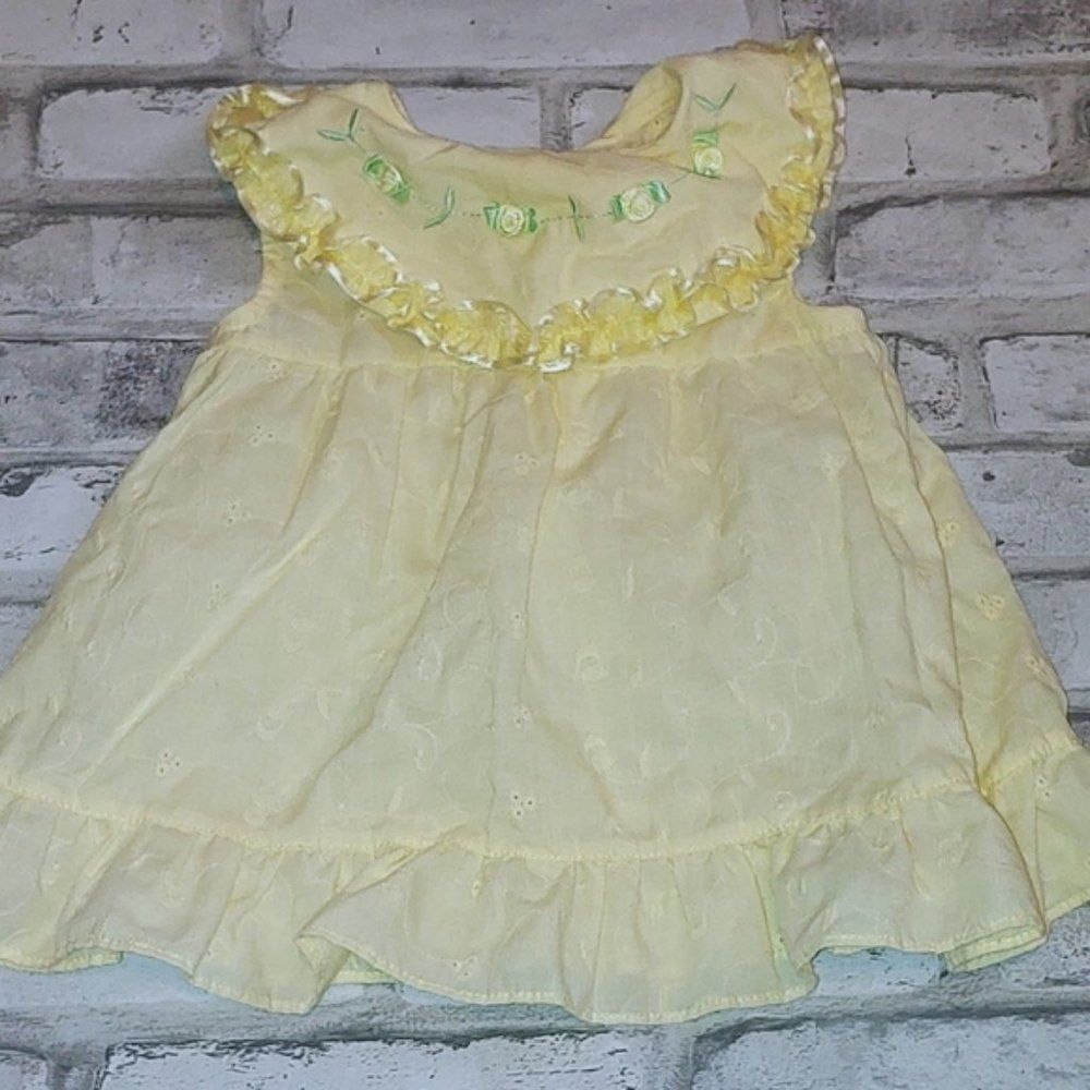 Ellemenno yellow eyelet baby girl dress - infant size 6-9 months